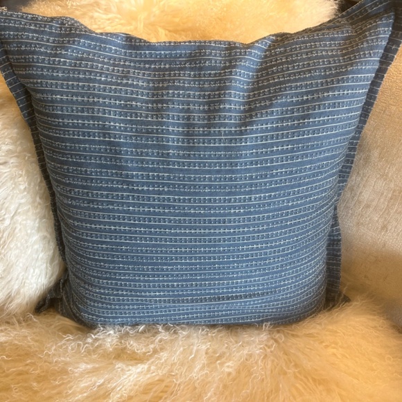 Large Blue and White Striped Pillow with Flange, Cotton Fabric 22 x 22 - Picture 6 of 9